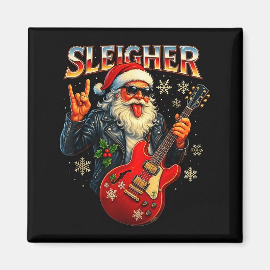 Sleigher Rock Santa Funny Metal Christmas Design  Magneet (Voorkant)