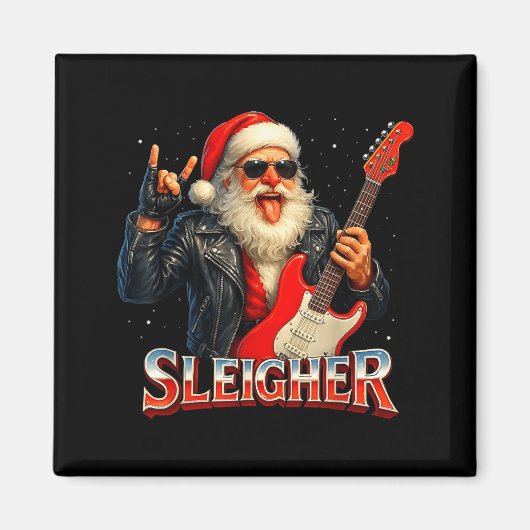 Sleigher Rock Santa Funny Metal Christmas Design  Magneet (Voorkant)