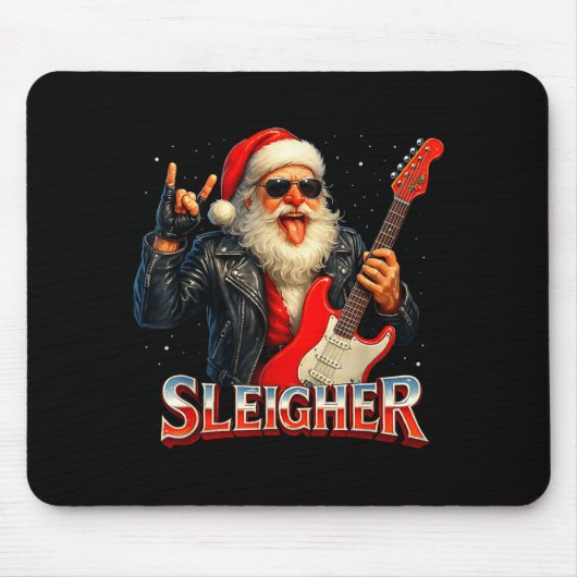 Sleigher Rock Santa Funny Metal Christmas Design Muismat (Voorkant)