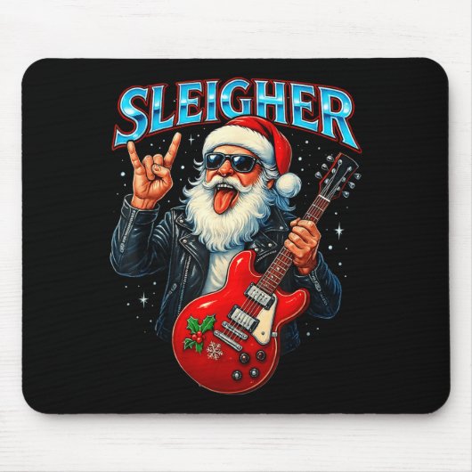 Sleigher Rock Santa Funny Metal Christmas Design Muismat (Voorkant)