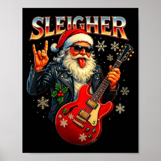 Sleigher Rock Santa Funny Metal Christmas Design Poster (Voorkant)