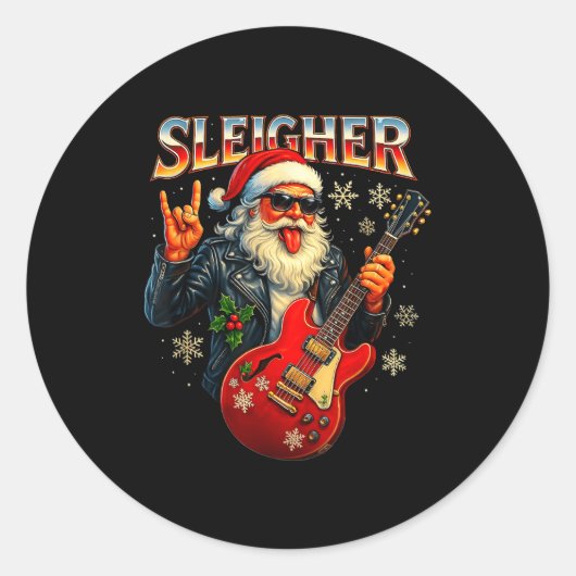 Sleigher Rock Santa Funny Metal Christmas Design  Ronde Sticker (Voorkant)