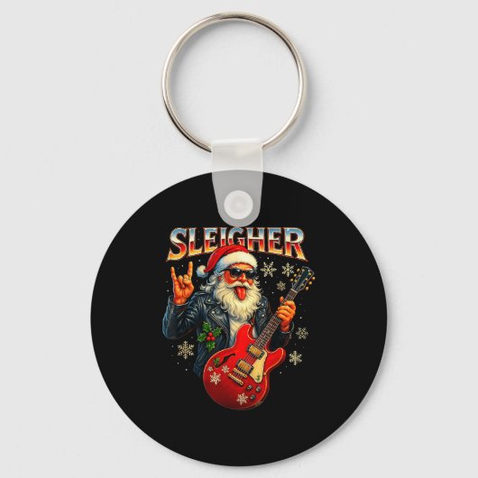 Sleigher Rock Santa Funny Metal Christmas Design Sleutelhanger (Voorkant)