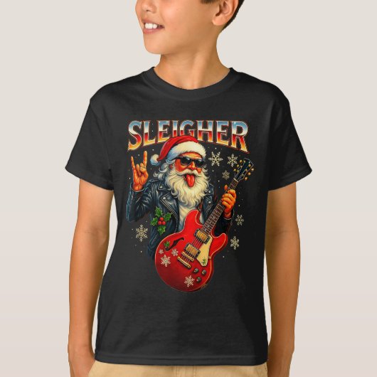 Sleigher Rock Santa Funny Metal Christmas Design  T-shirt (Voorkant)