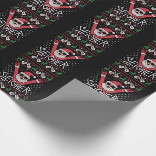 Sleigher Santa Christmas Rock n Roll Ugly Sweat Cadeaupapier (Hoek)