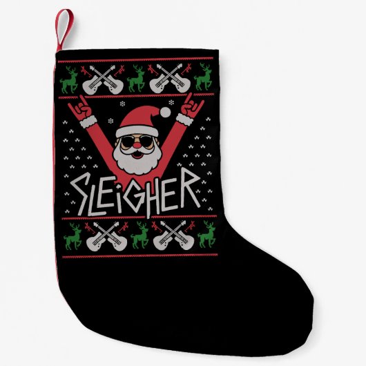 Sleigher Santa Christmas Rock n Roll Ugly Sweat Kleine Kerstsok (Voorkant)