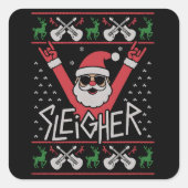 Sleigher Santa Christmas Rock n Roll Ugly Sweat Vierkante Sticker (Voorkant)