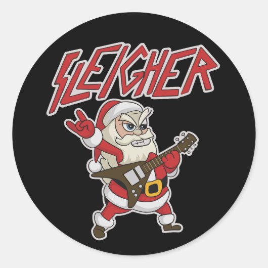 Sleigher Santa Claus Metal Christmas Hail Funny Ronde Sticker (Voorkant)