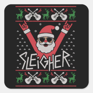 Sleigher Sinterklaas Kerst Rock n Roll Lelijke Zwe Vierkante Sticker