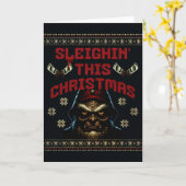 Sleighin' Christmas Horror Pun Kaart (Gele Bloem)
