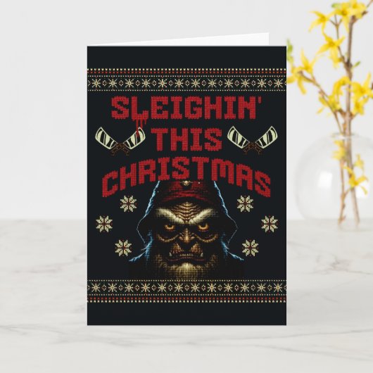 Sleighin' Christmas Horror Pun Kaart (Gele Bloem)