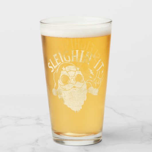 Sleighin It Grappige Santa Sleigh Kerstmis Glas (Voorkant gevuld)