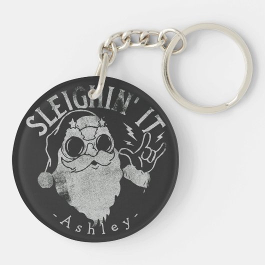 Sleighin It Grappige Santa Sleigh Kerstmis Sleutelhanger (Achterkant)
