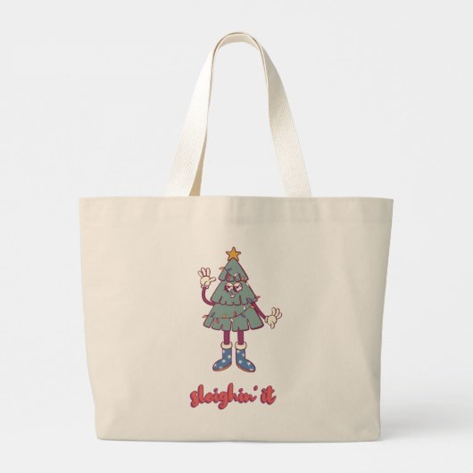 Sleighin' It Holiday Tree-personage Grote Tote Bag (Achterkant)