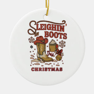Sleighin Laarzen deze Kerst Morsig Westerse Cowboy Keramisch Ornament