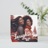 Sleighin' Sisters feestelijk lachen Feestdagenkaart (Staand voorkant)