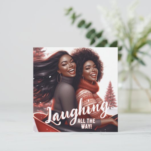 Sleighin' Sisters feestelijk lachen Feestdagenkaart (Staand voorkant)
