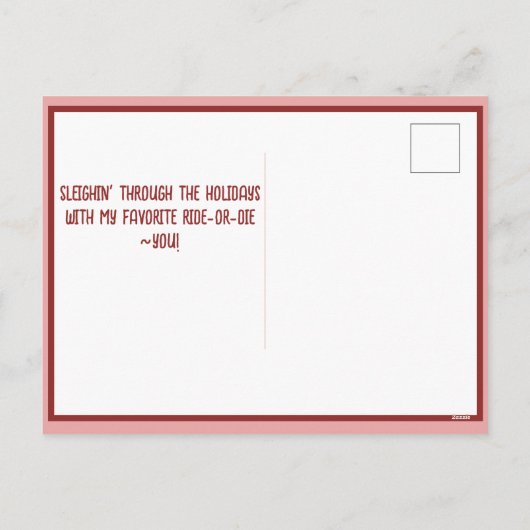 Sleighin' Sisters Feestelijk Lachen Pastel Roze Feestdagenkaart (Achterkant)