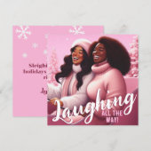 Sleighin' Sisters Feestelijk Lachen Pastel Roze Feestdagenkaart (Voorkant / Achterkant)