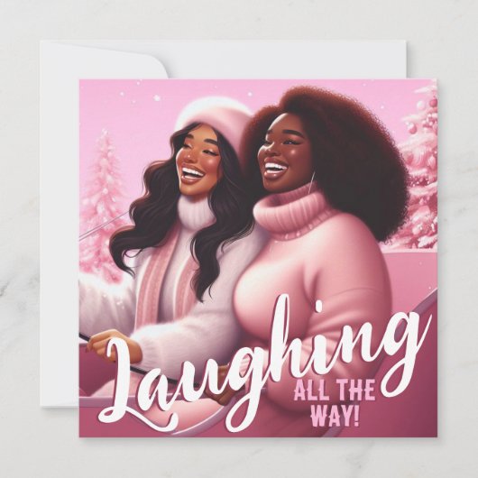 Sleighin' Sisters Feestelijk Lachen Pastel Roze Feestdagenkaart (Voorkant)