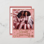 Sleighin' Sisters Feestelijk Lachen Pastel Roze Folie Feestdagen Briefkaart (Voorkant / Achterkant)