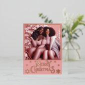 Sleighin' Sisters Feestelijk Lachen Pastel Roze Folie Feestdagen Briefkaart (Staand Voorkant)