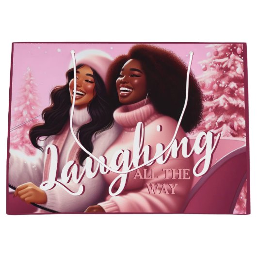 Sleighin' Sisters Feestelijk Lachen Pastel Roze Groot Cadeauzakje (Voorkant)