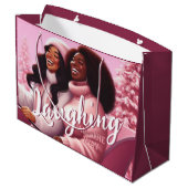 Sleighin' Sisters Feestelijk Lachen Pastel Roze Groot Cadeauzakje (Achterkant Gekanteld)