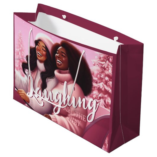 Sleighin' Sisters Feestelijk Lachen Pastel Roze Groot Cadeauzakje (Voorkant Gekanteld)