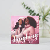 Sleighin' Sisters Feestelijke Lach Pastel Roze Feestdagenkaart (Staand voorkant)