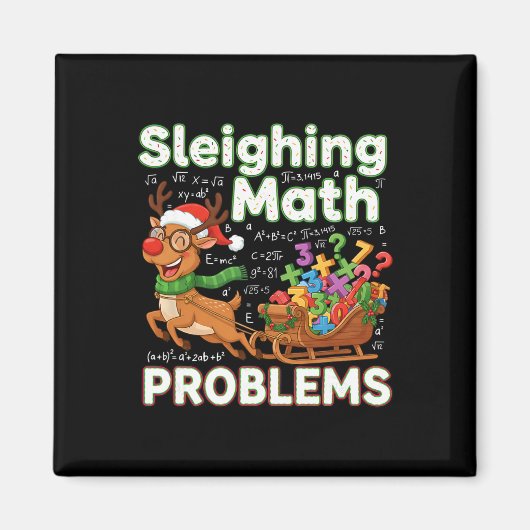 Sleighing Math Problems Christmas Funny Math Teach Magneet (Voorkant)