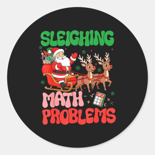 Sleighing Math Problems Funny Teacher Christmas Qu Ronde Sticker (Voorkant)