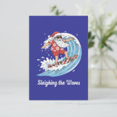 "Sleighing the Waves" Grappig Surfen Santa Tropica Bedankkaart (Staand voorkant)