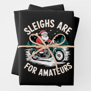 Sleighs zijn voor amateurs kerst motorfiets inpakpapier vel