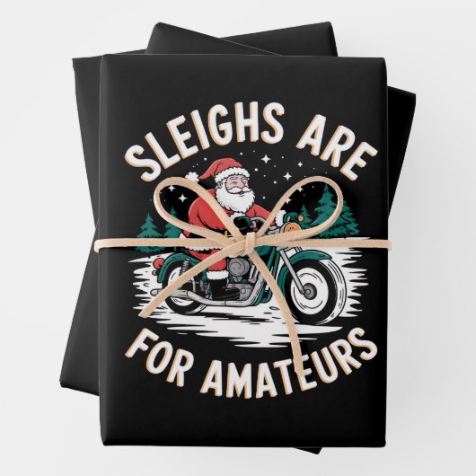 Sleighs zijn voor amateurs kerst motorfiets inpakpapier vel (In situ)