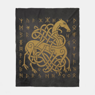Sleipnir, Gouden Noorse Paard met Runen Symbool Fleece Deken
