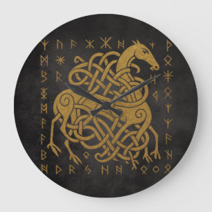 Sleipnir, Gouden Noorse Paard met Runen Symbool Grote Klok