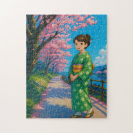 Slenteren onder kersenbloesems - Japanse kimono Legpuzzel
