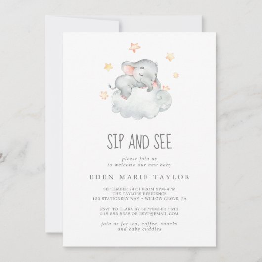 Slepende kleine olifant babymeisje Sip en zie Kaart (Voorkant)