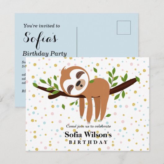 slet, schattige sloep, dierlijk voorbeeld uitnodiging briefkaart (Voorkant / Achterkant)