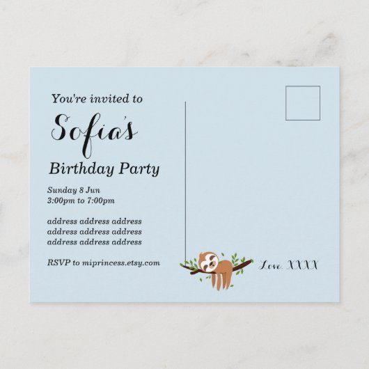 slet, schattige sloep, dierlijk voorbeeld uitnodiging briefkaart (Achterkant)