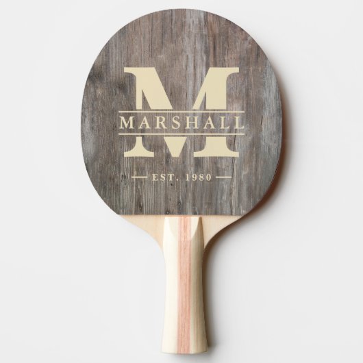 Sleten Planken Monogram & Naam Overlay Tafeltennisbatje (Achterkant)