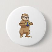 Sleuf als handbalspeler met handbal ronde button 7,6 cm (Voorkant)