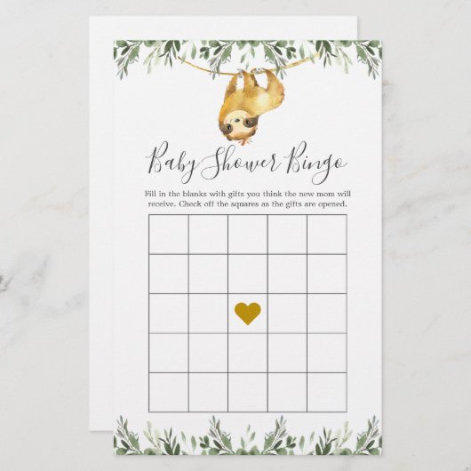 Sleuf Baby shower Bingo Game (Voorkant / Achterkant)
