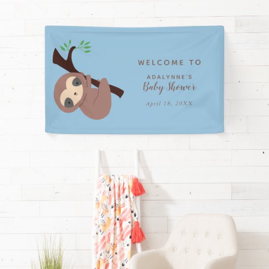 Sleuf Baby shower Blue Welcome Cute Oerwoud Party Spandoek (Insitu)