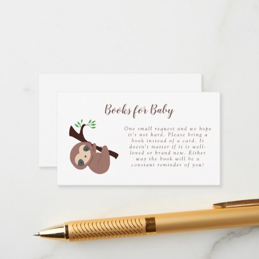 Sleuf Baby shower Book Request Card Cute Kawaii Informatiekaartje (Voorkant / Achterkant in situ)