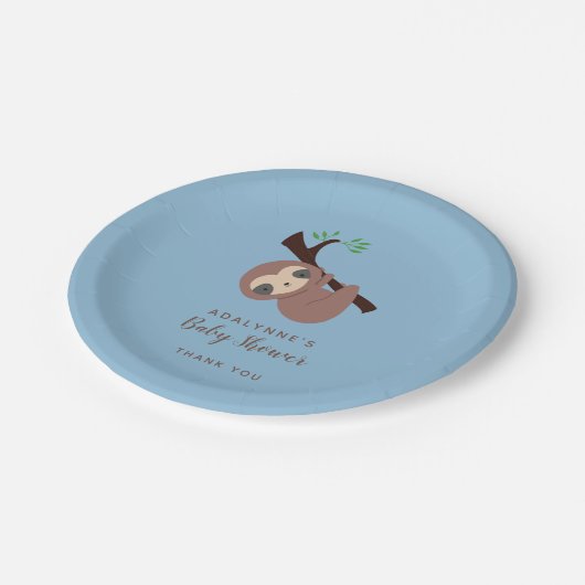Sleuf Baby shower Boy Blue Brown Script Cute Papieren Bordje (Gekanteld)