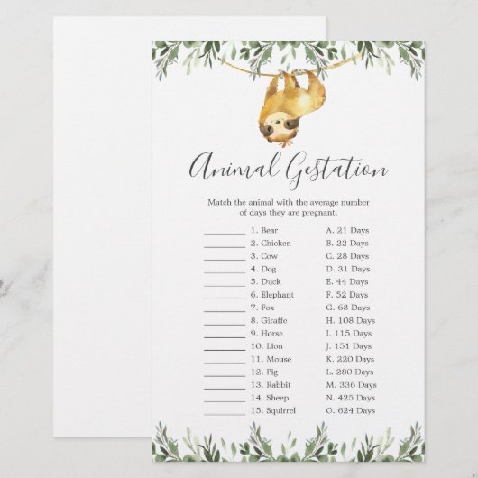 Sleuf Baby shower Dierbebossingsspel (Voorkant / Achterkant)