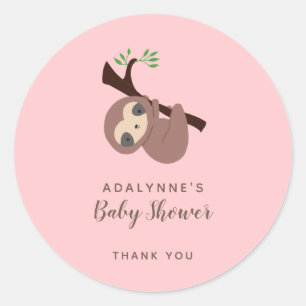 Sleuf Baby shower Girl Pink Brown Script Cute Ronde Sticker