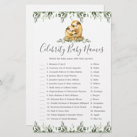 Sleuf Baby shower Kinderspel (Voorkant / Achterkant)